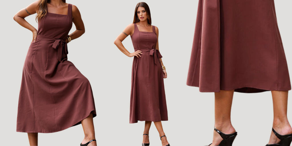 vestido midi marrom